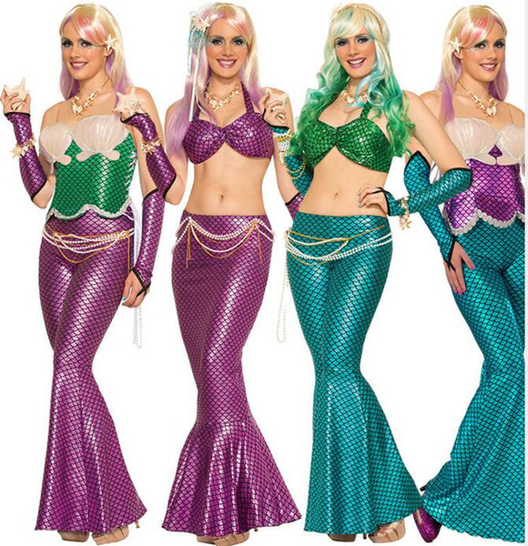 Sexy Blingbling cosplay Gold Mermaid Sequined Girls Mermaid skirt Costume Halloween elf princess shell bra Malidaike DS Party dresses