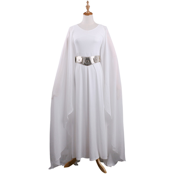 The Hot Movie SW Princess Leia Costume White Dress Cosplay Costume Adult Woman With Belt Halloween Party