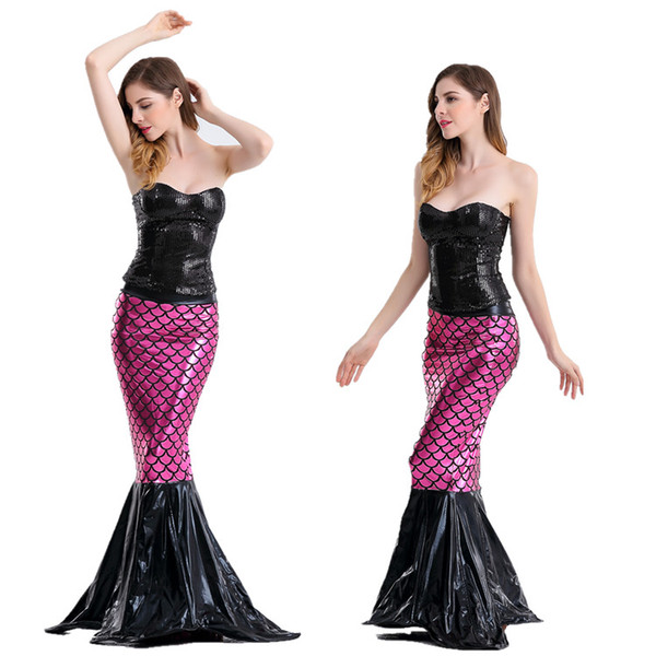 Halloween costume mermaid role-playing suit strapless mermaid Cosplay costume dress with sequins