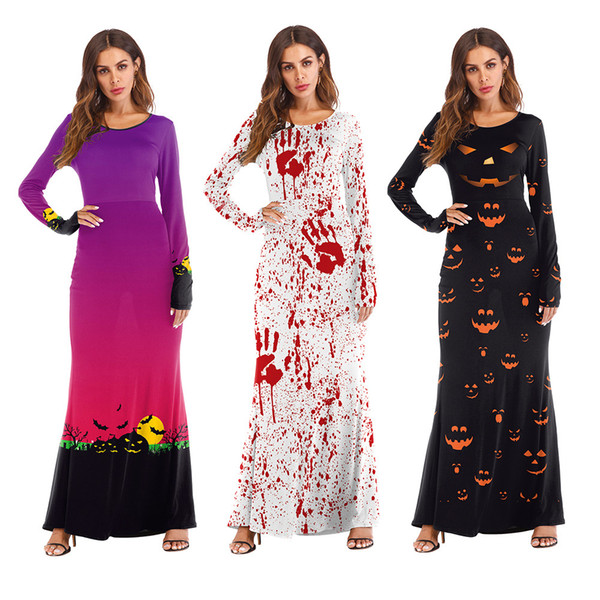 Elegant Halloween Costume Explosion COS Dress Up Ball Western Ghost Festival Pumpkin Light Long Sleeve Dress