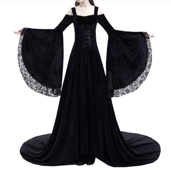 Hallowmas Women Sexy Off The Shoulder Medieval Dress Vintage Style Gothic Dress Floor Length Cosplay Dresses Retro Long Renaissance