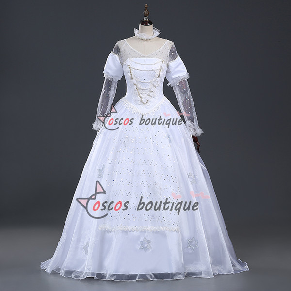 custom made Alice In Wonderland White Queen Dress movie cosplay costume white long dress party