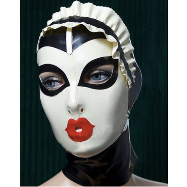 New Sexy women Handmade Customized Latex Cosplay maid Hoods spliced color Hot Fetish Mask Heroine female mask Headgear Zentai