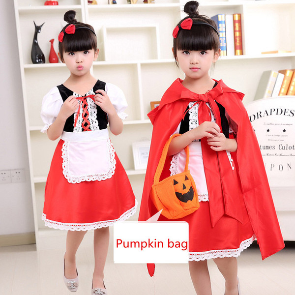 Cloak Little Red Riding Hood Costume For Girls Children Kids Fantasia Halloween Party Fancy Costume WSJ-6