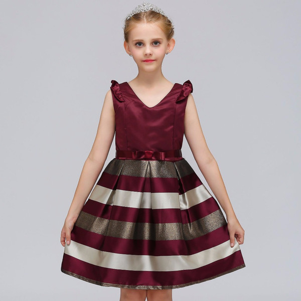 Children Girls Striped Dress For Girls Formal Wedding Party Dresses Kids Princess Christmas Dress costume Children Girls Clothing DK1048CR