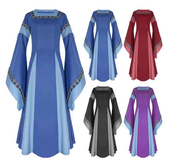 Women Cosplay Luxury Medieval Style Trumpet Sleeve Court Dress Retro Princess Dress Retro Long Medieval Dresses