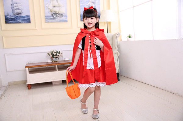 Wholesale Cute Little Red Riding Hood Costume Girl Kid's Halloween Cosplay Clothing Children's Princess Performance Dress For Kids