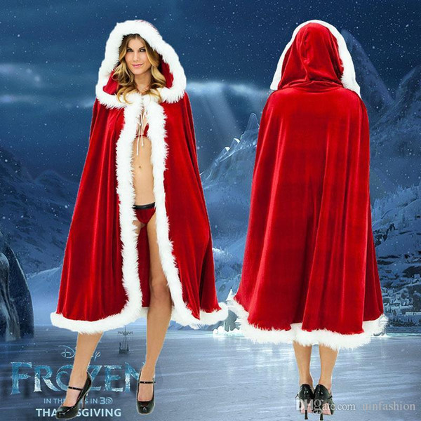 Christmas Cloak Cosplay Costume Women Men Santa Claus Red Velvet Long Cloak Capes Christmas Party Dress Supplies