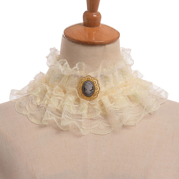 1pc Women Vintage Elizabethan Victorian Neck Ruff Cosplay Yellow Ruffled Detachable Collar Neckwear High Quality Fast Shipment