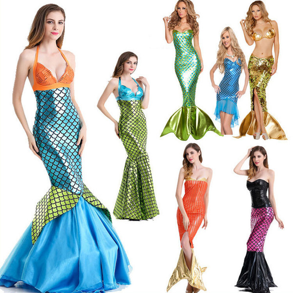 Halloween Mermaid Princess Costume Shiny PVC DS Fancy Dress Cosplay Uniform Adult Sexy Stage Wear Carnival Theme Costume