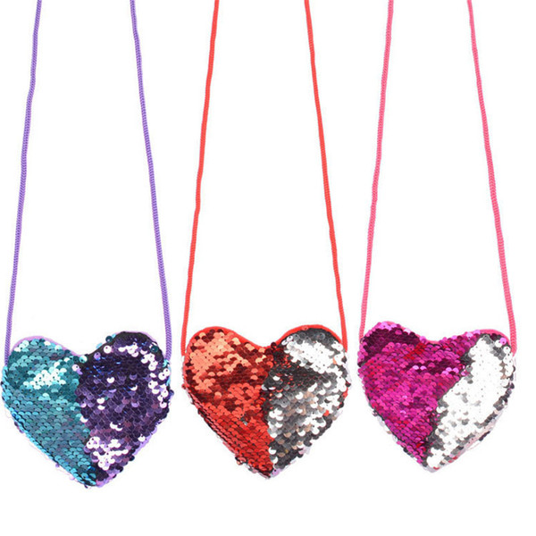 Lovely Heart Shape Mermaid Sequins Coin Purse With Lanyard Girls Glitter Pouch Bag Fashion Wallet Portable Crossbody Bags Small Wallets