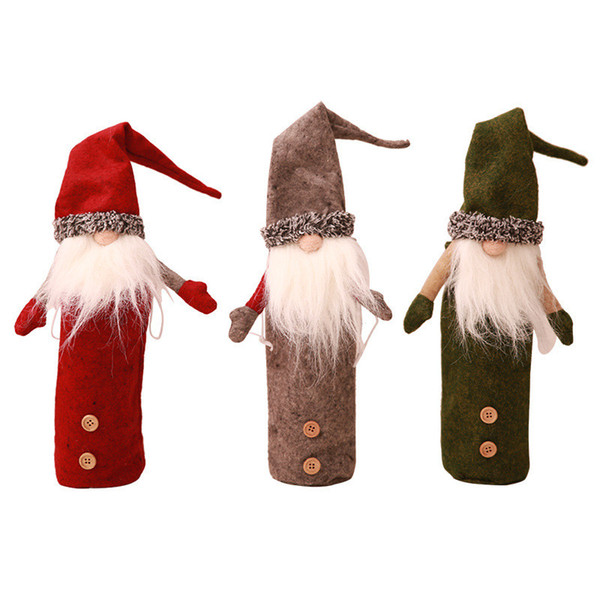 Christmas Wine Bottle Cover Xmas Decrations Faceless Plush Doll Wine Bags Elf Beard Dolls Dinner Party Decora Household KTV Bar Ornament