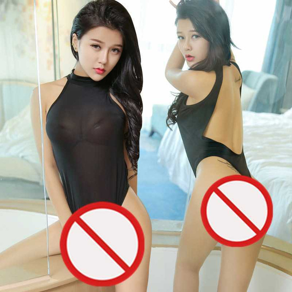 New sexy lingerie cosplay women's black lace tulle transparent tight body suit swimsuit bikini pajamas uniforms hanging neck b