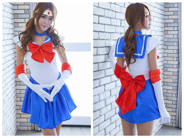 Free Shipping New sexy lingerie cosplay White Japanese game uniforms anime big bow Sailor Moon COS game show performance uniforms set