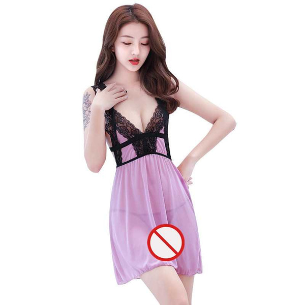 New sexy lingerie cosplay sexy summer ladies sexy lingerie deep V perspective lace lace sleeveless back home temptation strap