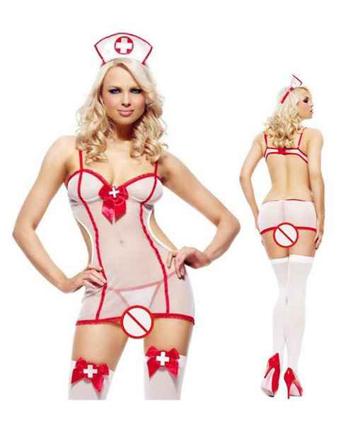 New sexy lingerie cosplay Halloween Sling perspective mesh nurses backless temptation tulle sexy hat nurse loaded