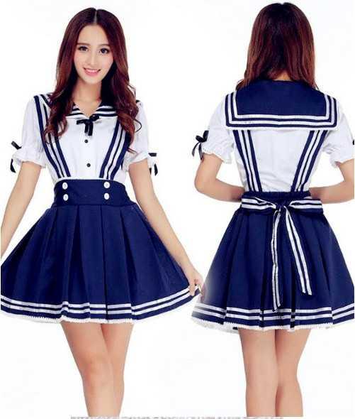 New sexy lingerie cosplay Halloween Lolita Japanese Sailor Suit Student COS Anime Costume Blue Navy Princess Dress Skirt Stude