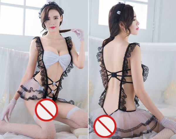 New sexy lingerie cosplay lingerie lace skirt cute playful little maid sexy perspective mesh uniforms temptation role-playing