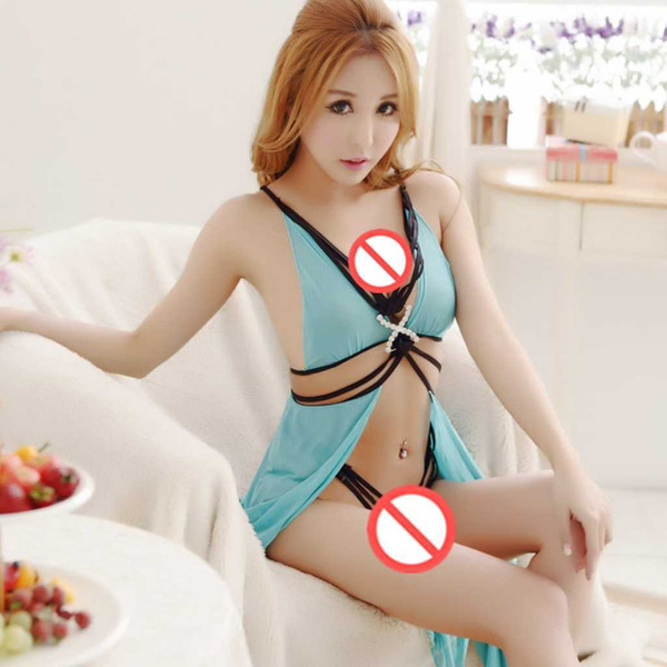 New sexy lingerie cosplay fun dress underwear temptation blue perspective sexy tulle lengthening night skirt pajamas