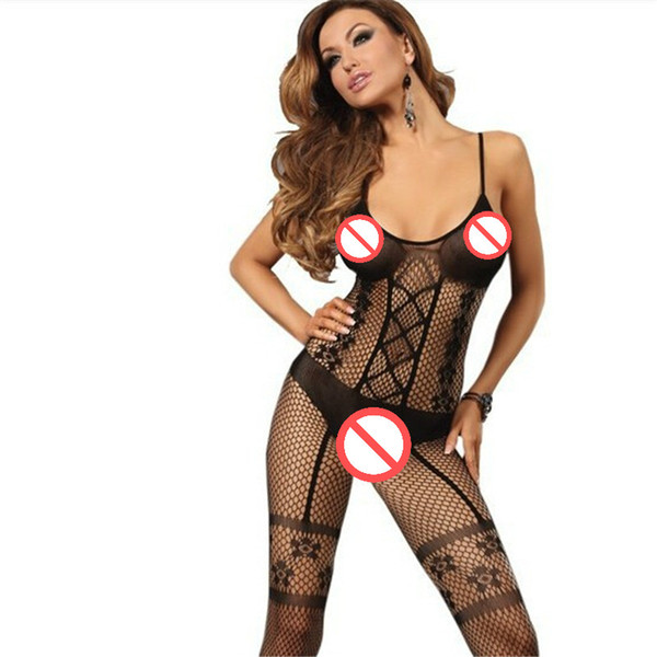 New Sexy Woman Open Crotch Mesh Bodystocking Stocking Lingerie Costume Fetish Bodysuit Hot Sexy Black Lingerie Sexy Spaghetti straps Pajamas