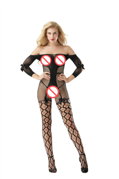 Opaque Bodystocking Sexy Lingerie Hot Body stocking Sexy Costumes Bow Teddies Erotic Underwear Lenceria Bodysuit Open Crotch Bra Porno Ropa