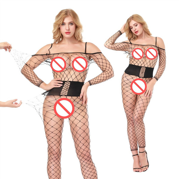 Fetish Hot Women's Lingerie Fishnet Crotchless Bodystocking Suspender Stockings Open Crotch Bodysuit One Piece Nightwear Sexy Pajamas