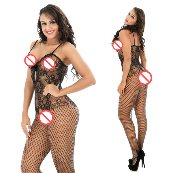 2017 Sexy Lingerie Woman Lace Bow Fishnet Bodystockings Babydoll Lingerie Sleeveless Open Crotch Nightwear Sexy Underwear Black