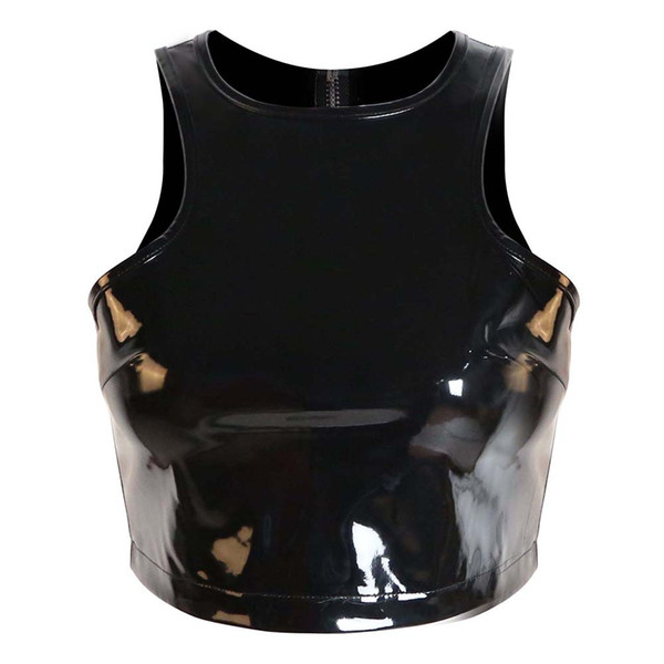 2018 GLAMCARE Sexy Black Sleeveless Zipper PVC Crop Top for Women Fetish Wear Costume cosplay