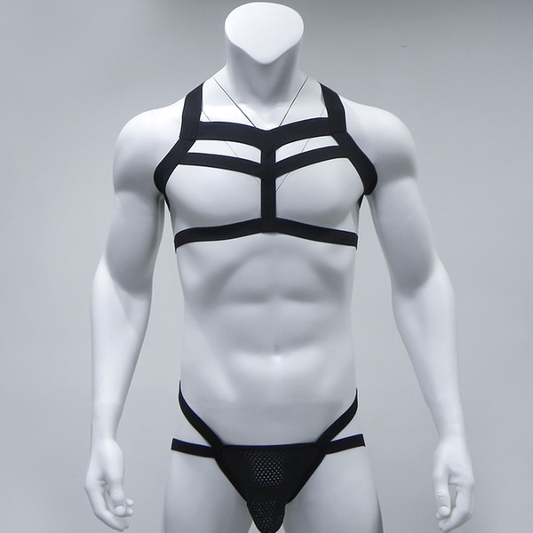 Sexy Men Nylon Bondage Men Underwear Thongs G String Halter Neck Body Chest Harness Men Lingerie Set Gay Underwear Night Club Wear