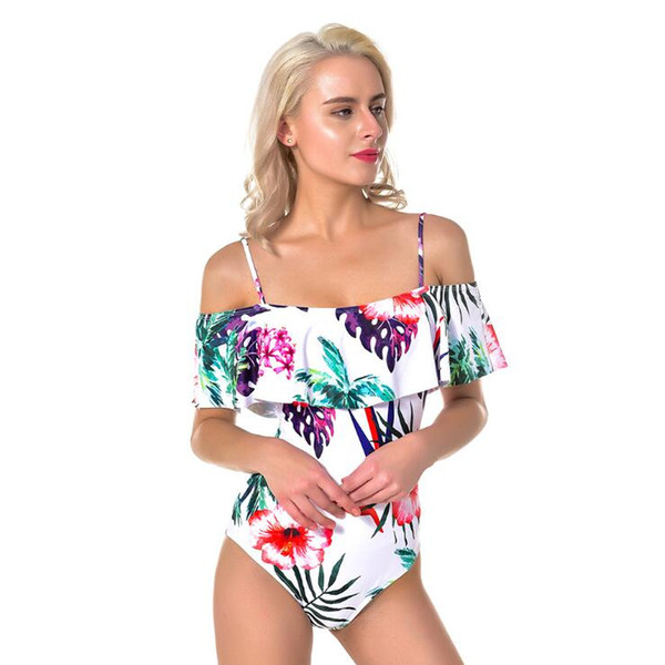 New Sexy Women's Swimwear One Piece Bathing Suit Printed ruffle Women Bathing Suit Swimsuit XL