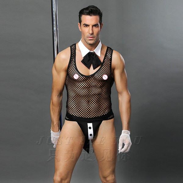 Clearance discount Hot Men Sexy Waiter Sexy men's vest tuxedo lingerie male servant role play