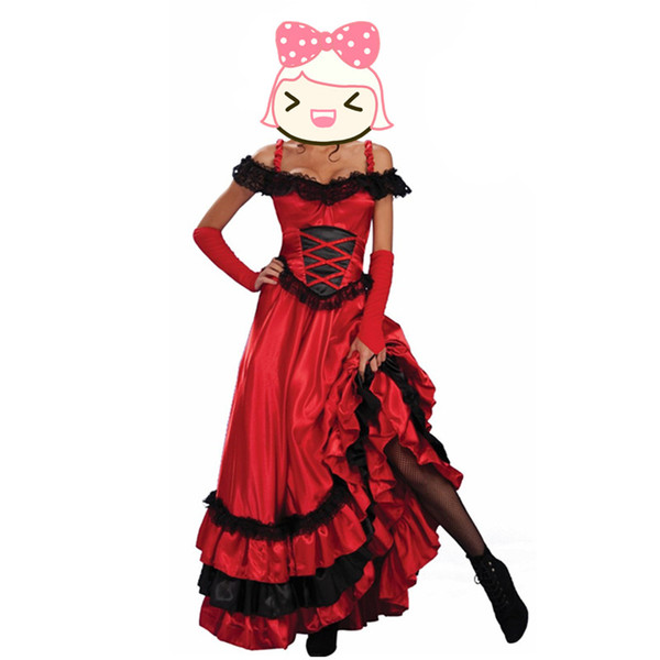 Wholesale Fashion Female Red Saloon Girl Western Costume Womens Costume Ladies Halloween Costumes For woman sexy