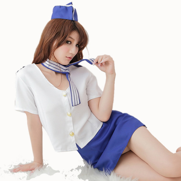 Female Underwear Role Play Stewardess Uniform Top Skirt Sexy Underwear Set