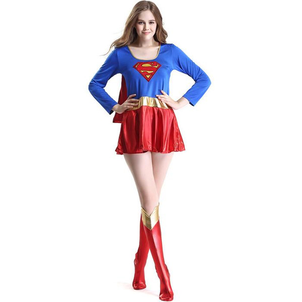 Sexy Superwoman Halloween Set Cosplay Stage Performance Costumes Anime Appeal Uniform with Foot Cover M 2XL