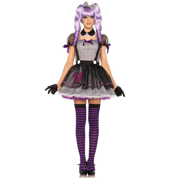 New Chic Black Lace Fancy Party Dress Halloween Women Girls Funny Joker Circus Clown Cosplay Costume Purple Fantasy Dress sexy