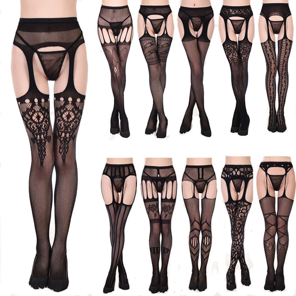 Sexy Lingerie Lace Transparent Slings Stockings Black Sexy Free From The Waist Fishing Net Stockings Non-slip Garter Belt Hot Socks for Girl