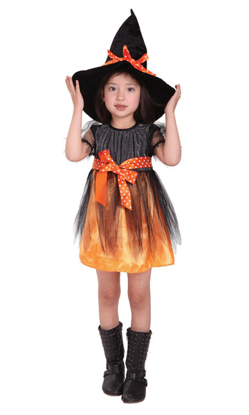 Shanghai Story Kids Halloween Lovely Witch Girl Purple Orange Costume Girl Child Costume for Girls Include Dress,Hat,Ribbon Strap