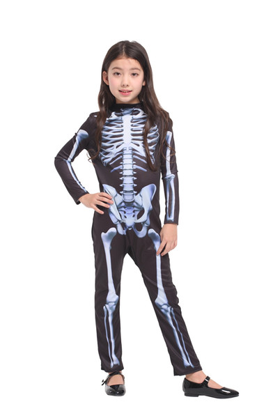 Shanghai Story Halloween children cosplay costume Funny Skeleton Skull Printed Bodycon Jumpsuits kids Costume for girl