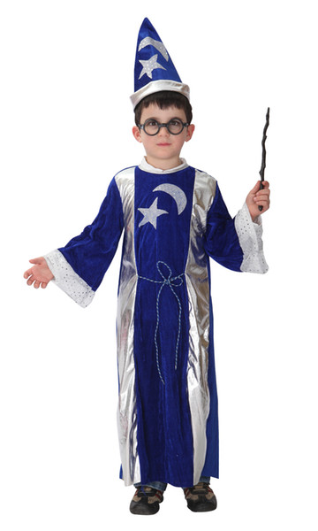 Shanghai Story Halloween cosplay children's Midnight Wizard Costume for boy include robe hat,without magic wand