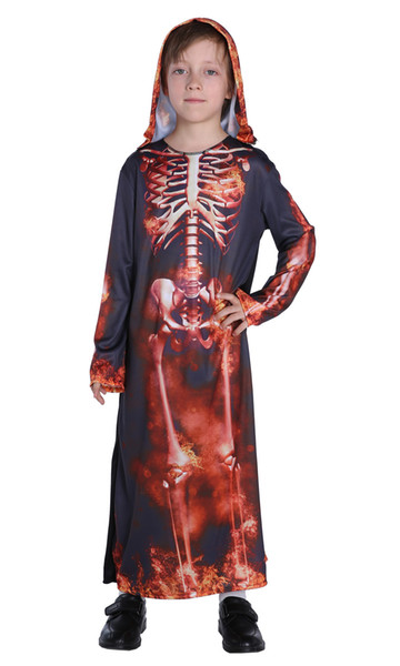 Shanghai Story Halloween Cosplay Kids Flame Skeleton Hooded Robe Costume for Child