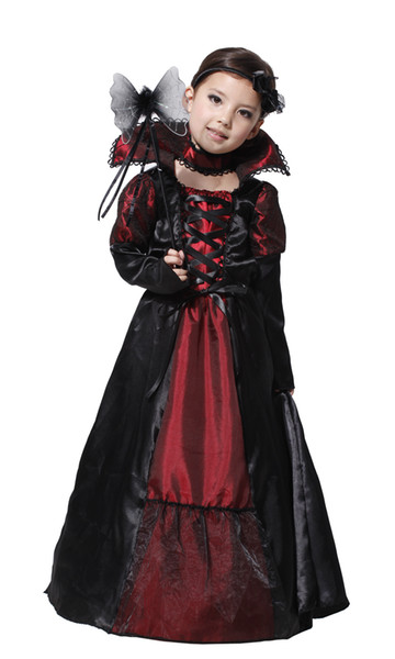 Shanghai Story ]vampire princess children halloween costume dress+ collar set kid party dress performance cosplay deluxe vampiress costumes