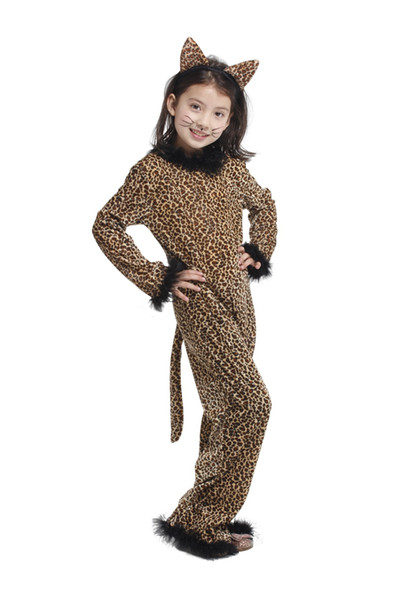 Shanghai Story Kids Child Animal Wild Leopard Costume Cosplay for Girls Fantasia Halloween Purim Carnival Party Jumpsuit with headwear