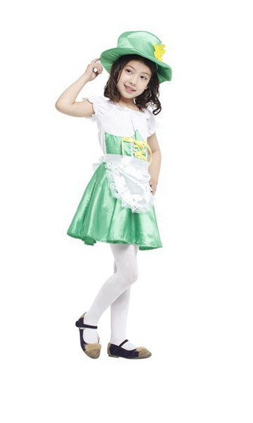 Shanghai Story Girl fantasia disfraces Halloween party Costumes for Children Cosplay Ireland Elf green Costume Kids Stage performance cloth