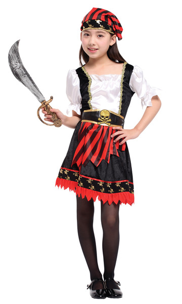 Shanghai Story Free Halloween Caribbean Pirate Cosplay Costume for children Girl Party cap dress up without sword