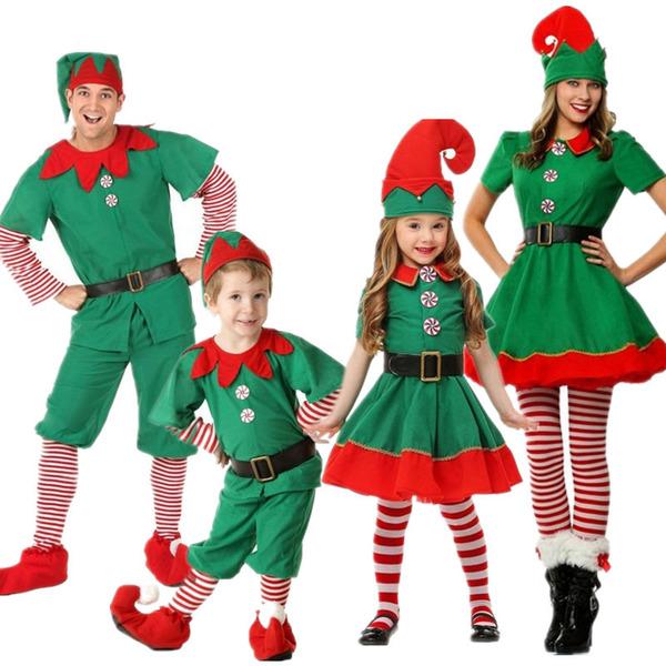 Christmas Clothing Parent-Child costume Halloween Children's Clothing Green and red stitching costume Dresses for Elves free shipping