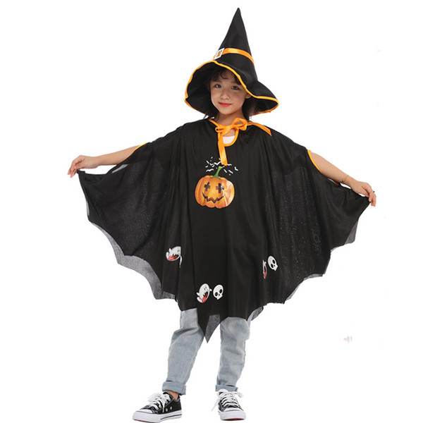 New Halloween Children's Cloak Witch Role Playing Pumpkin Dress Hat Cloak Suit Halloween Children's Happy Choice