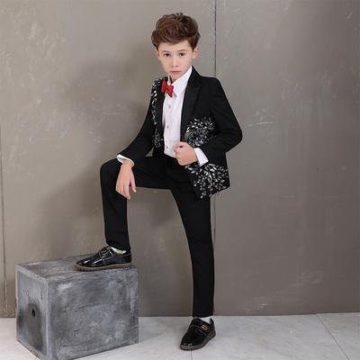 Free ship children's boys black/red flower embroidery suit jacket with pants prince stage performance costume renaissance cosplay