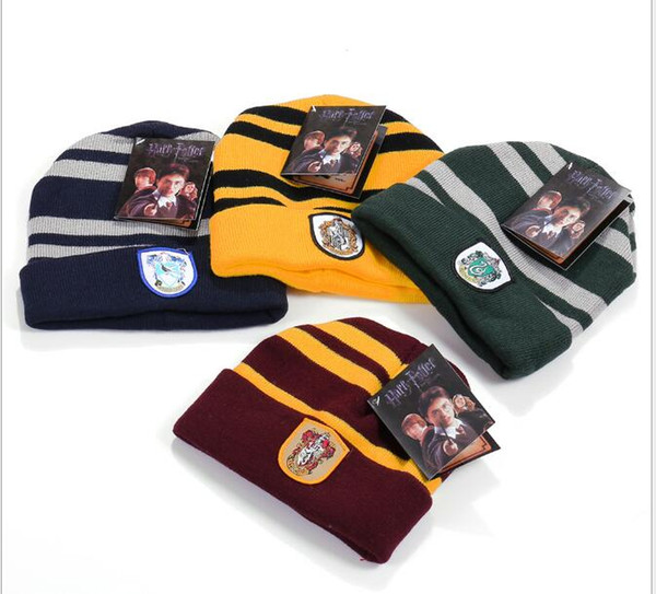 New Harry Potter Beanie Gryffindor Slytherin Skull Caps Hufflepuff Ravenclaw Cosplay Costume Caps Striped School Winter Fashion Hats