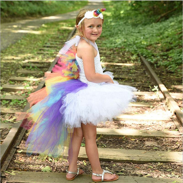 Hot Sale Unicorn Girls Tutu Dress Kids Party Dresses Baby Unicorn Bustle Rainbow Purim Dress Children Cosplay Costume