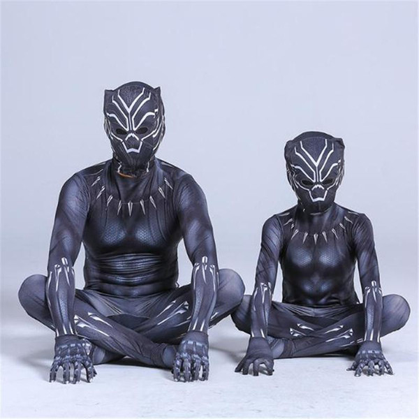 Black Panther Cosplay Costume Muscle Helmet Jumpsuit Christmas Halloween Costumes For Kids Men Adult